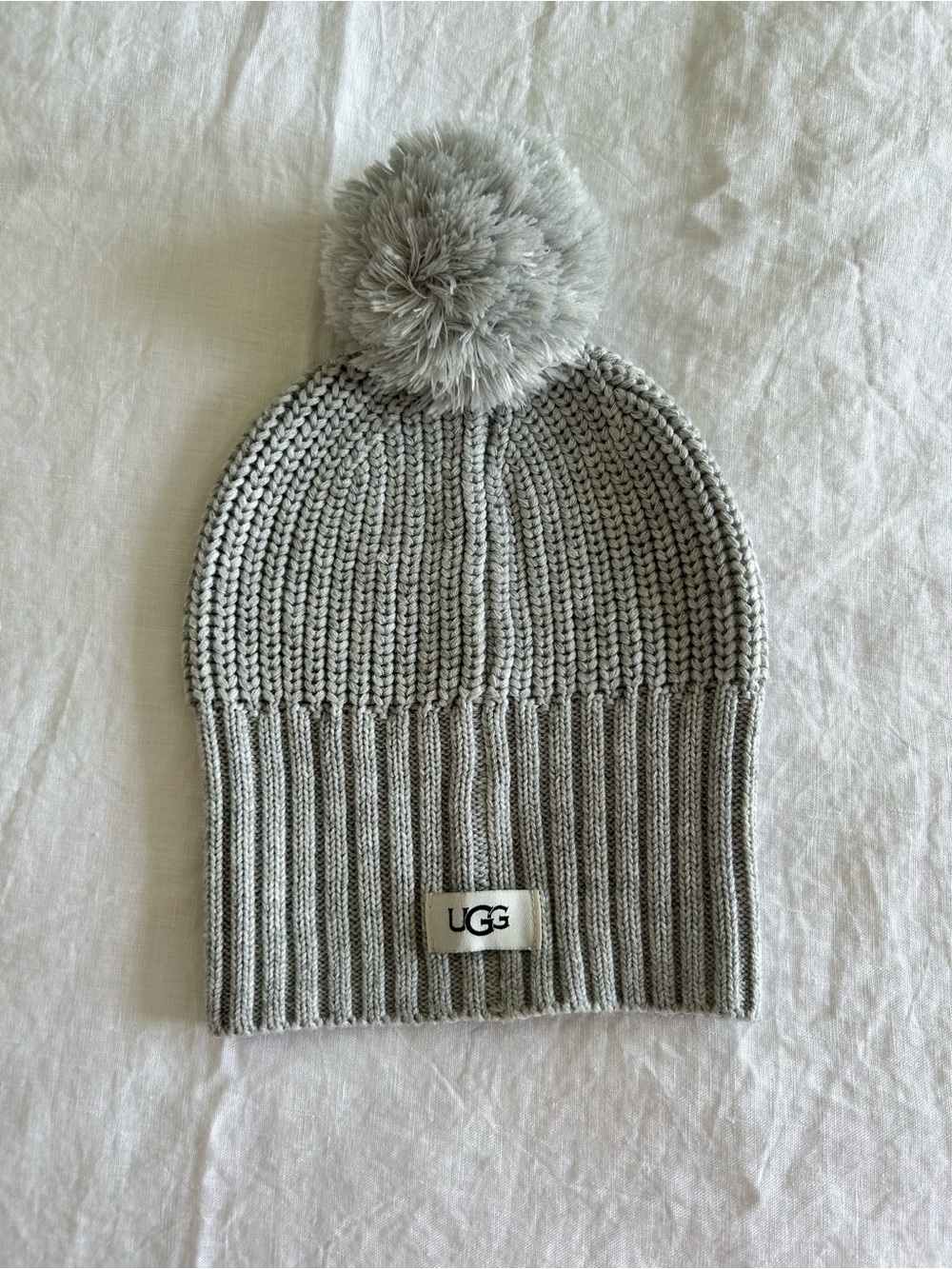 UGG Light Gray Knit Pom Beanie